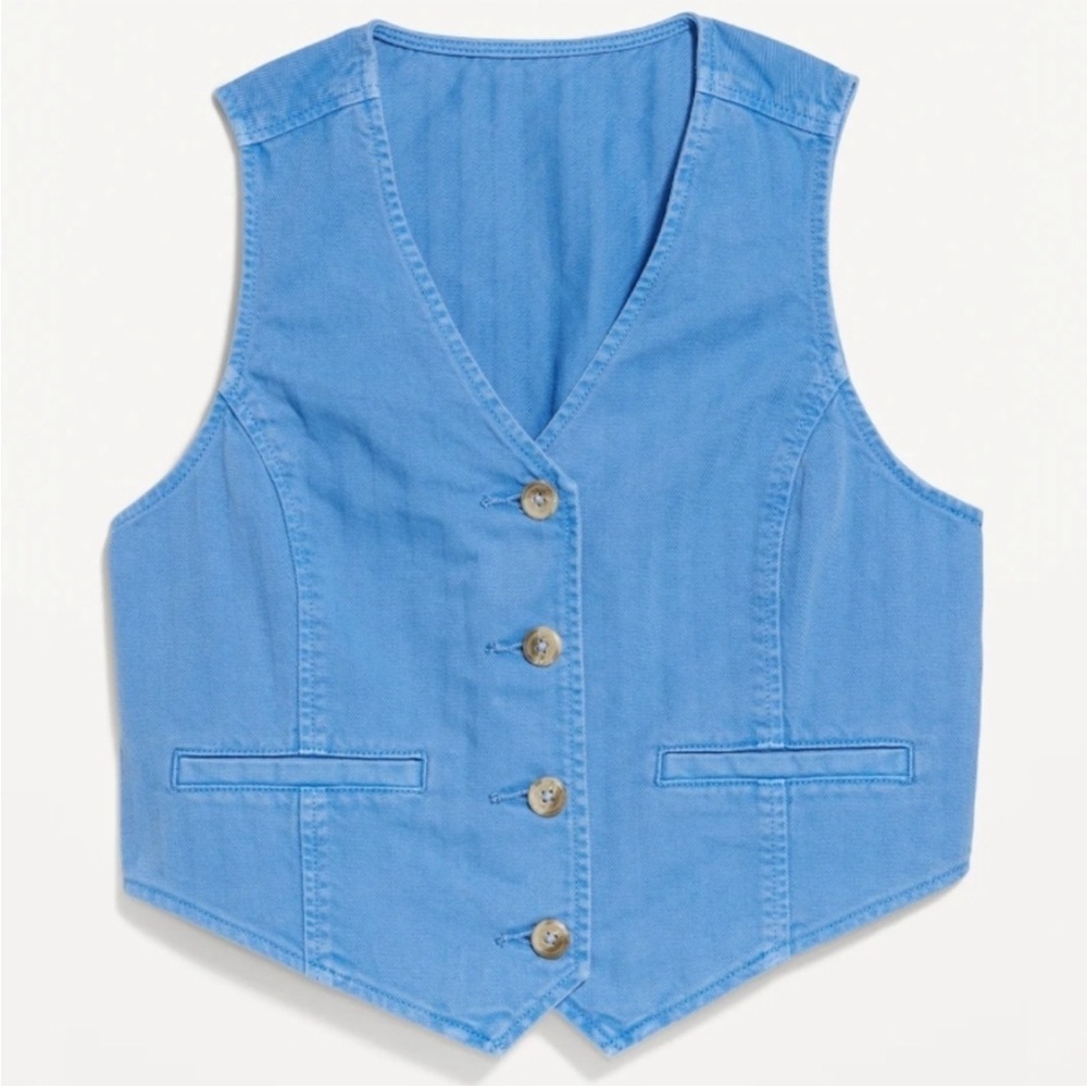NWT! Old Navy Cornflower Blue Button-Front Jean Vest - Size Small 🍓2️⃣663794
